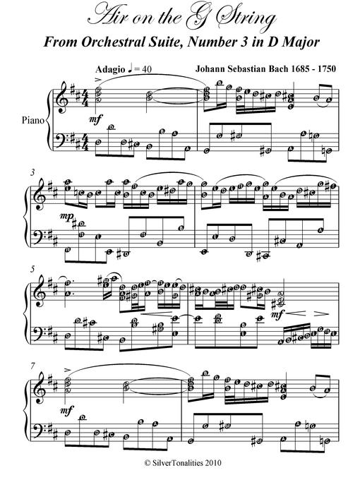 Cover image for Air on the G String Easy Intermediate Piano Sheet Music